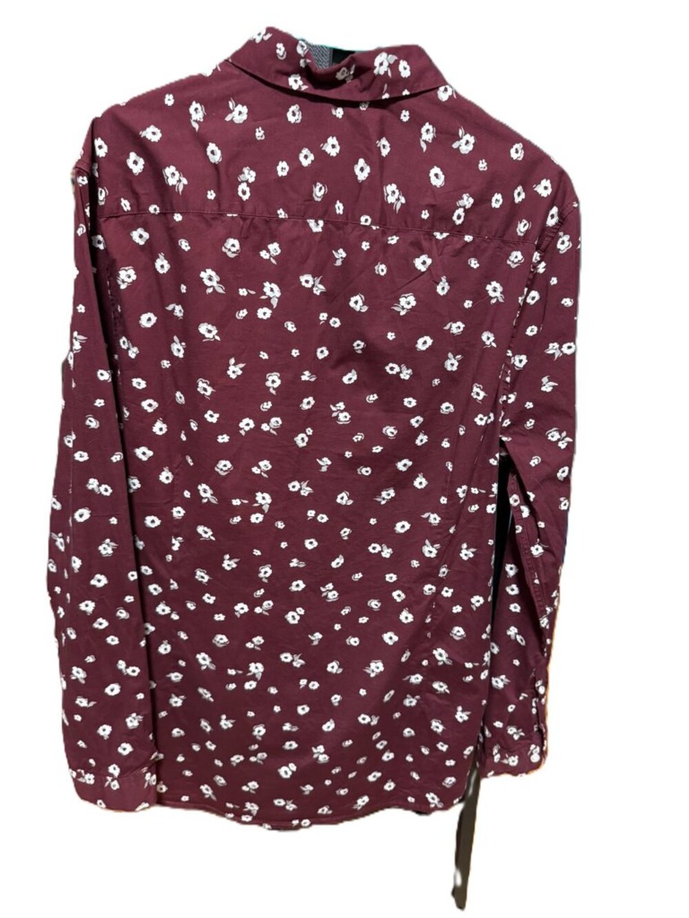 ASOS Design Mens XL Burgundy Floral Button Down Shirt Long Sleeve Flowers